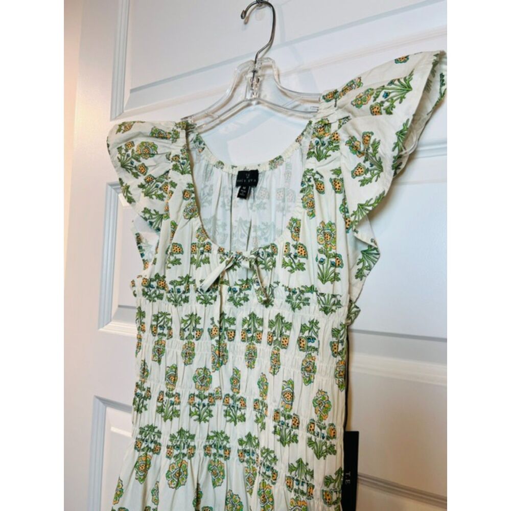 Tracy Evans NWT Floral Smocked Maxi Dress Cotton Flutter Sleeve Medium - Picture 4 of 10